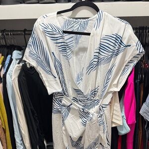 White and Blue Leaf Print Dress